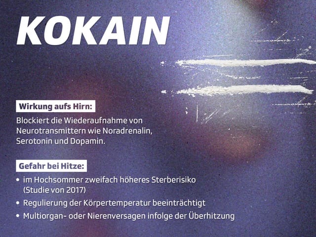 Eine farbige Grafik mit Kokainspuren und Text.