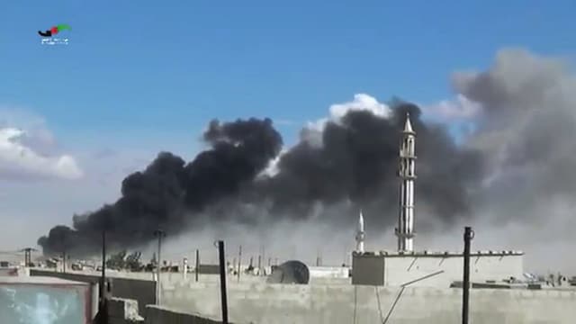 Aufnahme eines Luftangriffs der russischen Luftwaffe in Homs. 