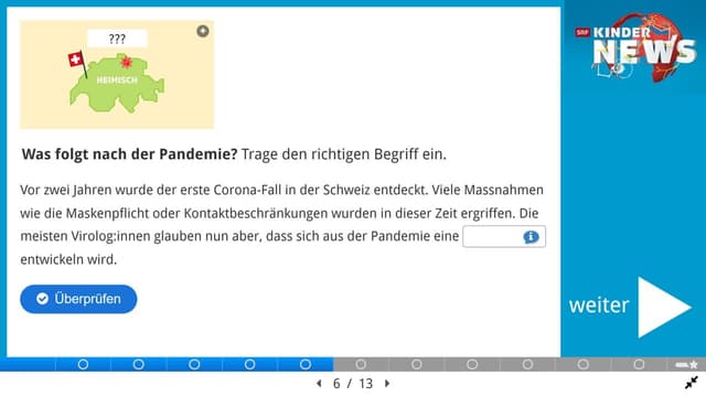 Screenshot einer Quiz-Frage aus dem Quiz zu den Kinder-News.