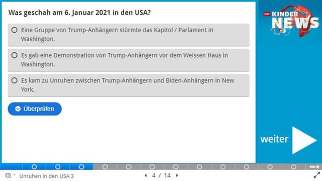 Eine Frage aus dem Quiz mit Multiple-Choice Antwortmöglichkeiten.