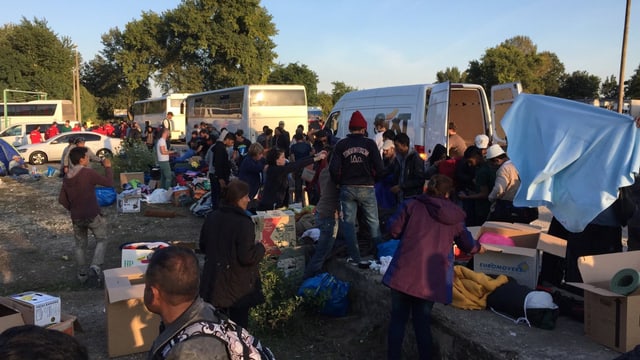 Flüchtlingscamp an der Grenze Ungarn-Slowakei.