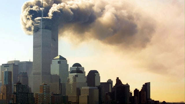 The burning towers of the World Trade Center on September 11, 2001.