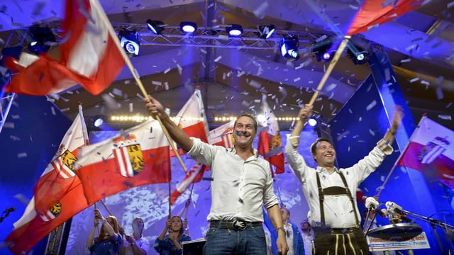 FPÖ-Spitzenkandidat Manfred Haimbuchner (links) und FPÖ-Bundesparteiobmann Heinz-Christian Strache im Wahlkampf.