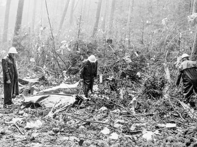 Polizisten und Feuerwehrleute durchforsten Wald nach Trümmern