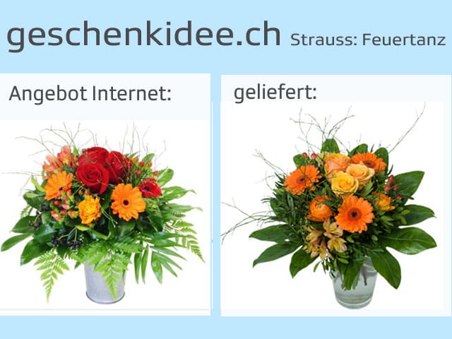 Vergleich Blumensträusse Angebot und tatsächliche LIeferung.