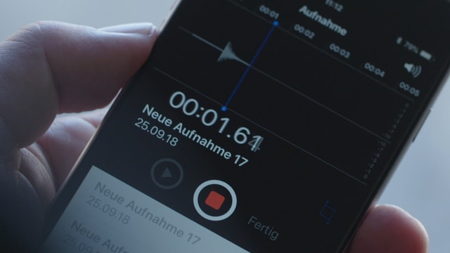 Tonaufnahme auf Smartphone-Bildschirm.