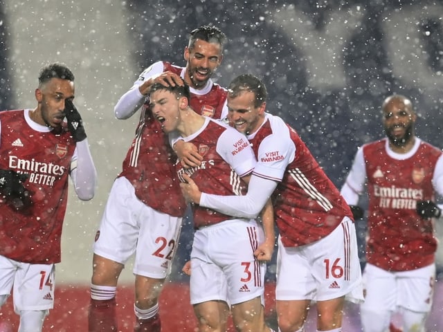 Defender Kieran Tierney celebrates his second goal in 7 days.