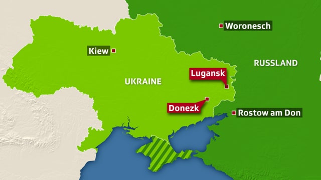 Karte Ukraine mit Lugansk und Donezk eingezeichnet.