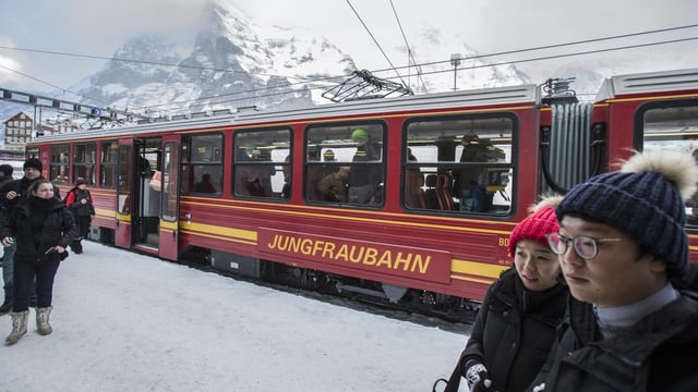 Chinesische Touristen vor Jungfraubahn