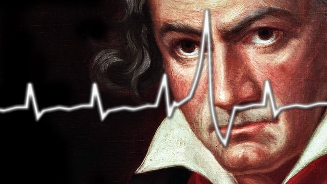 Portrait von Ludwig van Beethoven mit EKG-Kurve einer Herzrhythmusstörung