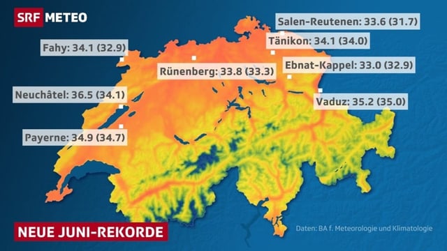 Neue Junirekorde an 8 Messstationen am 19. Juni 2022