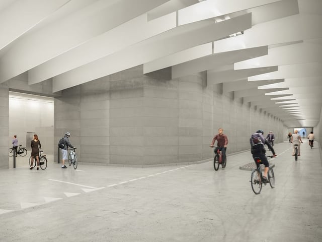 Velofahrerinnen und Velofahrer können schon bald in einem Tunnel unter dem Zürcher Hauptbahnhof fahren.