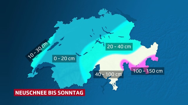 Amount of fresh snow on the Swiss map