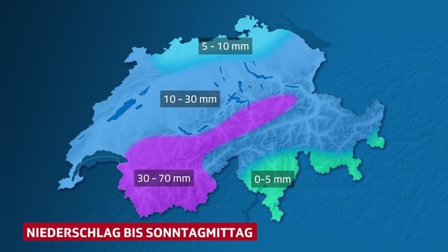 Erwartete Niederschlagsmengen bis Sonntagmittag.