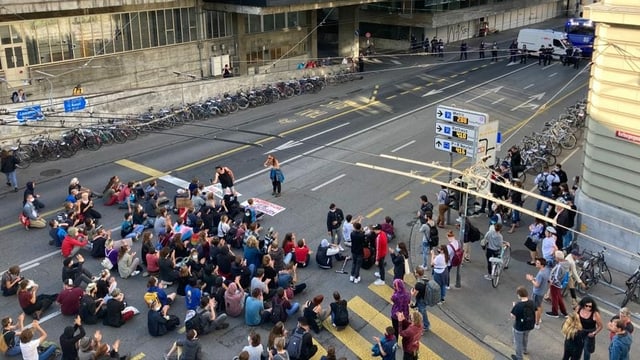 There is a sit-in near the Bern train station.