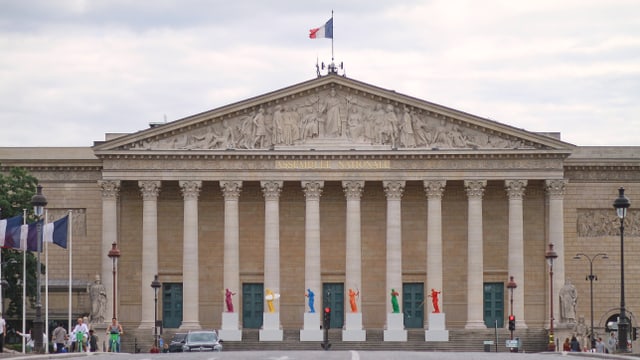 Das Gebäude der französischen Nationalversammlung mit Säulenfront.