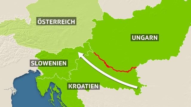 Karte mit Österreich, Slowenien, Kroatien und Ungarn. 