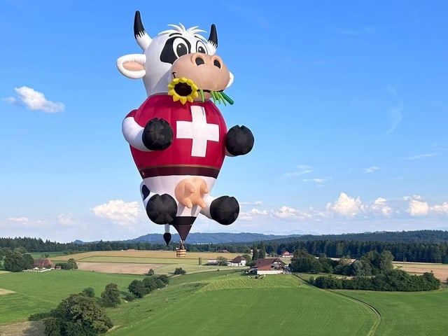 Grosser Heissluftballon in Form einer Kuh.