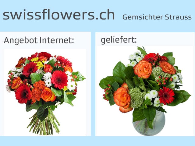 Vergleich Blumensträusse Angebot und tatsächliche LIeferung.