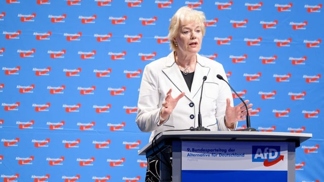 Erika Steinbach spricht in ein Mikrofon am 9. Bundesparteitag der AfD.