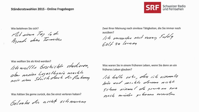 Ruedi Nosers handschriftlicher Fragebogen.