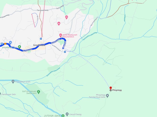 Screenshot von Google Maps zeigt wie das Navi  zur Talstation der Seilbahn führt.