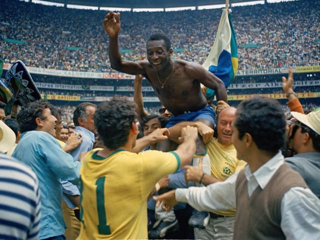 Pelé after winning the World Cup final against Italy in 1970.