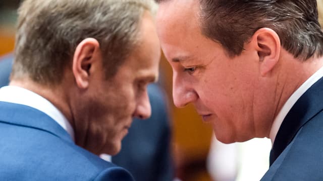 EU-Ratspräsident Donald Tusk und der britische Premier Cameron im Gespräch. 