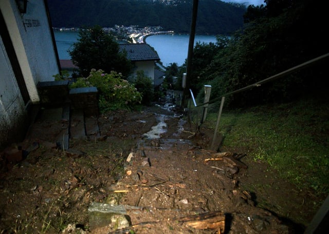 Land masses roll into the Bissone Valley.  The fire brigade was already on duty Friday night.