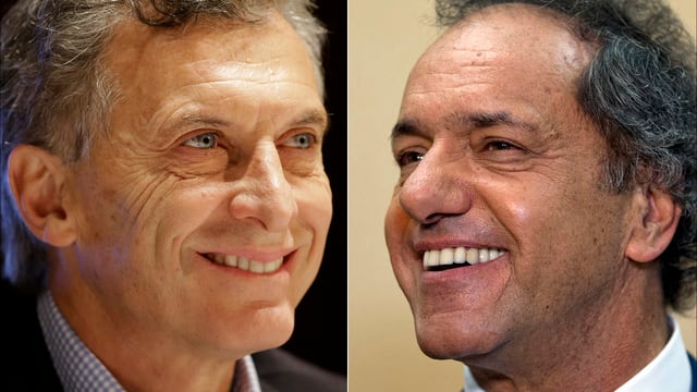 Mauricio Macri und Daniel Scioli im Porträt.