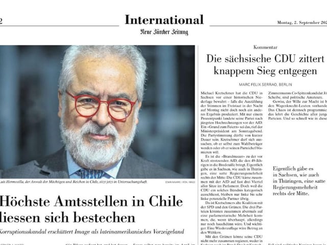 Titel NZZ-Kommentar: «Die sächsicsche CDU zittert knappem Sieg entgegen