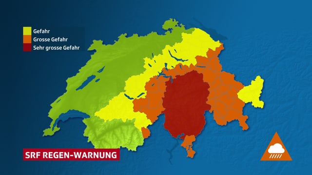 Schweizerkarte mit Regenwarnung