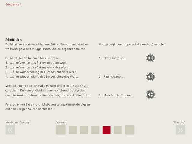 Screenshot einer Hörvertädnis-Übung aus dem iBook.