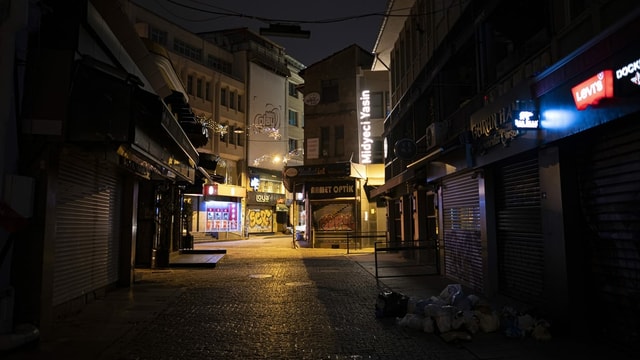 Empty and dark street in Istanbul.