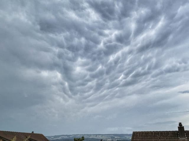 Häuserdächer unter bewölktem Himmel