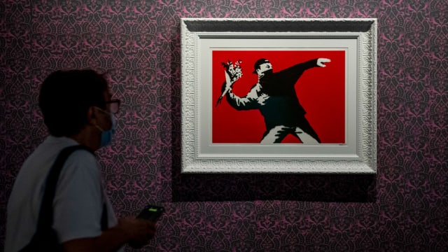 Bild von Banksy ausgestellt im Museum