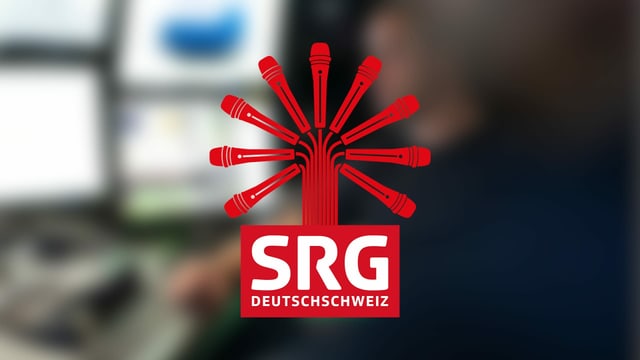 Zu sehen ist eine Sternfigur, bestehend aus gezeichneten Mikrophonen. Darunter der Schriftzug SRG Deutschschweiz.