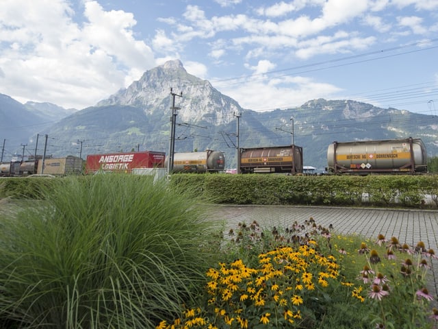 Güterzug in Erstfeld vor Fahrt durch Gotthard-Basistunnel