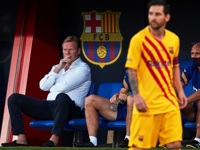 FC Barcelona with coach Ronald Koeman and superstar Lionel Messi. 