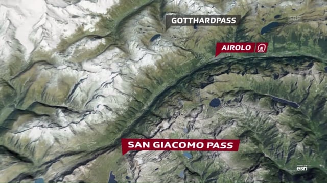 Karte, die die Distanz zwischen Airolo und dem San Giacomo Pass darstellt