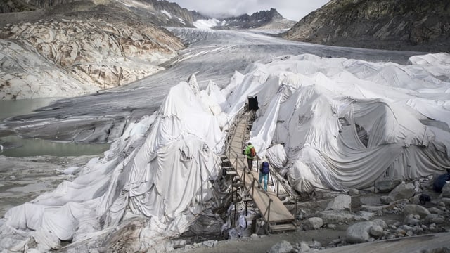 Wanderer auf dem Rhonegletscher.