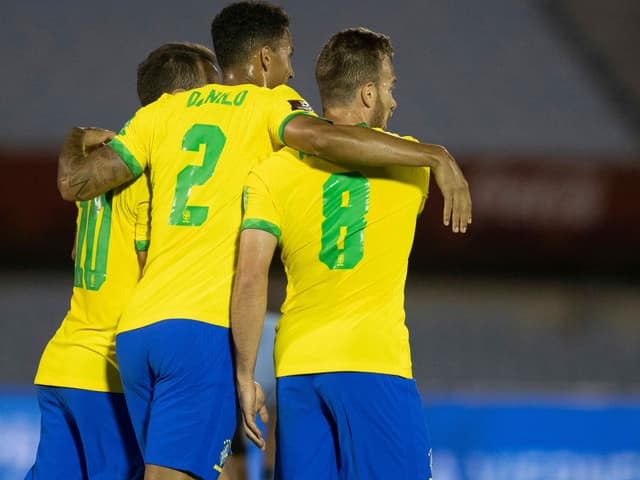 The Brazilians after their 2-0 win in Uruguay