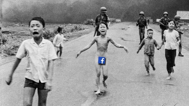 Bildikone des Vietnamkriegs: Das Foto der nakten Kim Phúc. Auf dem ist über Ihrem Geschlechtsteil das Logo von Facebook angebracht.