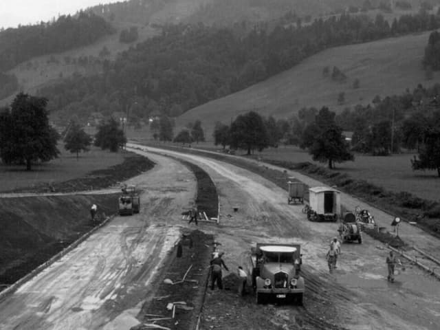 Alte Fotografie, Autobahnbau bei Kriens, 1954/55