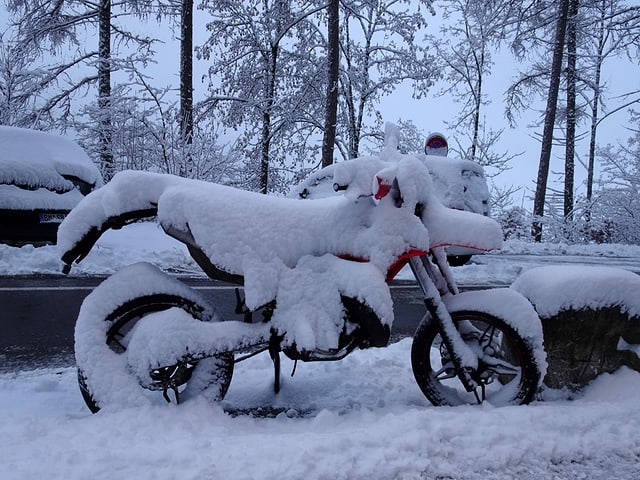 Snowy motorcycle.