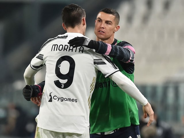 Double scorer Álvaro Morata is honored by Cristiano Ronaldo.