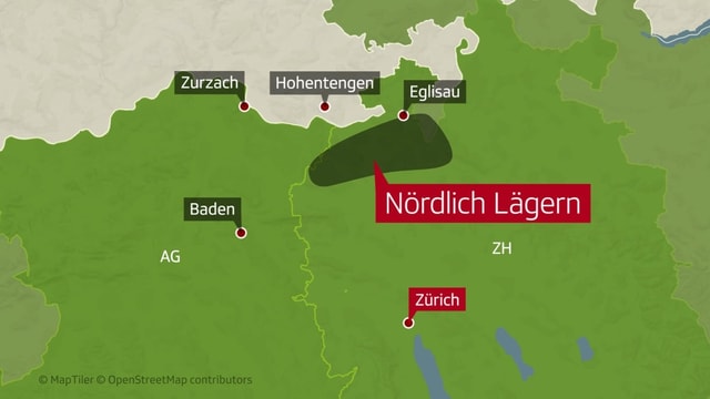 Schweizer Karte: Das Endlager Nördlich Lägern liegt zwischen den Kantonen Aargau und Zürich und der Deutschlandgrenze.