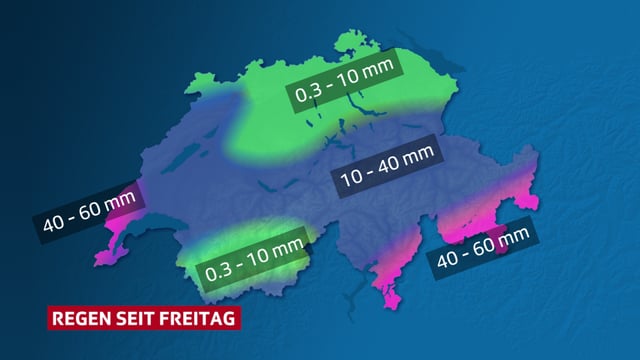 Karte der Schweiz zeigt, dass es in der Ostschweiz fast trocken blieb.