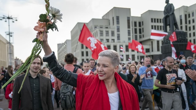 Frau in Demonstrationszug