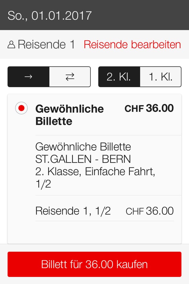 Ein Bildschirm zeigt Informationen über ein Bahnticket.